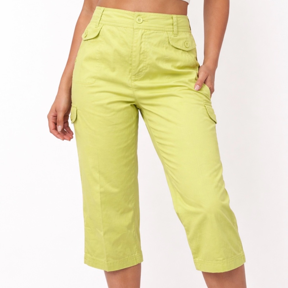 Christopher & Banks Lime Green Cropped Utility Capris Size 6